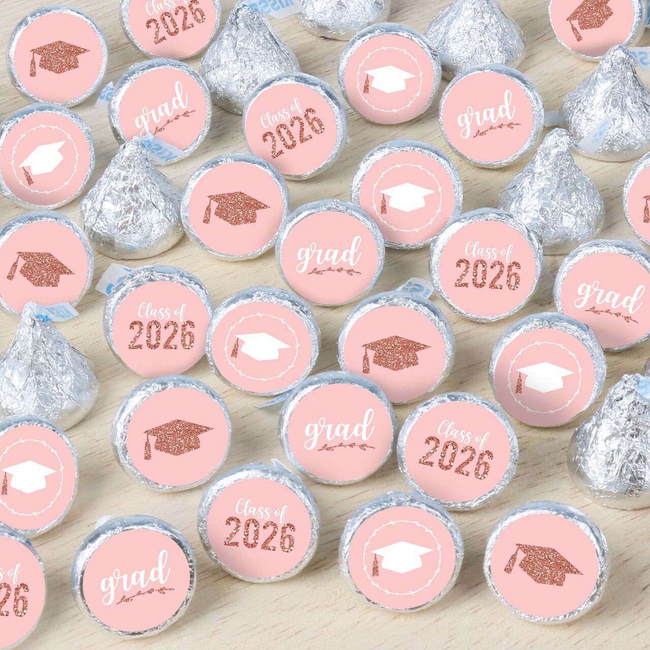 Big Dot of Happiness Rose Gold Grad - 2026 Graduation Party Small Round Candy Stickers - Party Favor Labels - 324 Count
